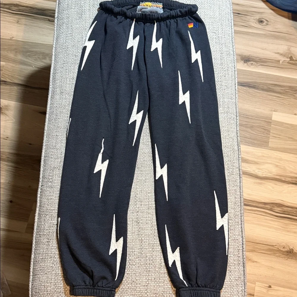 Aviator Nation Bolt Repeat Sweatpants Charcoal White Bolt Patches Women’s Medium - Picture 1 of 6